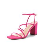 DREAM PAIRS Women's Heels Mid-Heeled Chunky Block Strappy Square Open Toe Ankle Buckle Heeled Sandals Wedding Party Dress Shoes, Hot Pink, 8.5