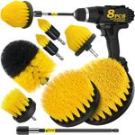 Holikme 8 Piece Drill Brush Attachments Set, Power Scrubber with Extend Long Attachment,Cleaning Supplies for Bathtub, Shower, Grout, Tile(Yellow)