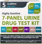 Exploro 7 Panel Drug Test Kit – at Home Urine Drug Test for THC, Cocaine, Opiates, Amphetamines, Benzodiazepines, MDMA & Methamphetamines – Easy & Accurate at Home Drug Testing Strips (Pack of 5)
