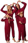 Ekouaer Christmas Onesie Matching Family Elk Antler Hooded Zipper One Piece Long Sleeve Pajamas with Pockets Red Plaid XXL