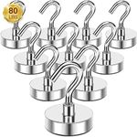 MIKEDE Magnetic Hooks, 80 Lbs Heavy Duty Earth Magnets with Hooks for Cruise Cabin, 10 Pcs Strong Cruise Magnetic Hooks for Hanging, Metal Magnetic Hanger for Grill, Fridge, Kitchen