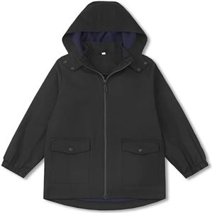 EIGIOO Boys Girls Waterproof Hooded Jackets Lightweight Soft Lining Kids Windbreaker Rain Coats Inky Black 7 Years