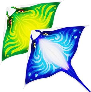 Mint's Colorful Life 2 Pack Devil Fish Kite for Kids Adults，Easy to Fly Delta Kite Single Line Large, Kite Handle Include (Blue&Green)