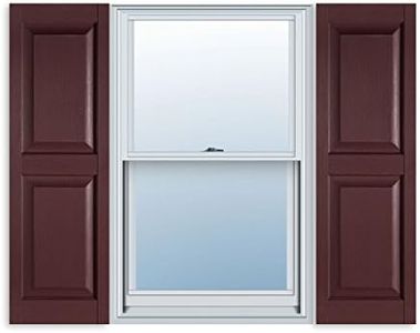 15 Inch x 55 Inch Standard Raised Panel Exterior Vinyl Shutters, Burgundy (Pair)