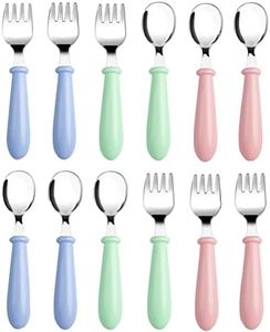 Pimoys 12 Pieces Toddler Utensils Kids Silverware Set Baby Forks and Spoons, Stainless Steel Childrens Safe Cutlery with Round Handle for Self Feeding, Dishwasher Safe