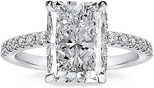 Effinny 3.5 Carat Radiant Cut Engagement Ring,Simulated Diamond White Sapphire Promise Ring for Women in 925 Sterling Silver(Size:8.5)