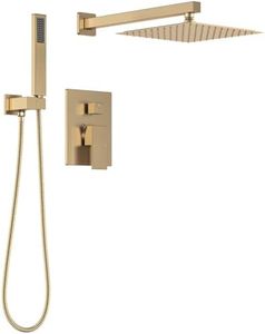 Lava Odoro Modern 3-Setting Square Shower and Tub Faucet Set with Shower Head and Handheld Sprayer Gold, Rainfall Shower System with Tub Spout, Shower Valve Trim Kit, Champagne Gold, SF103-SG-T