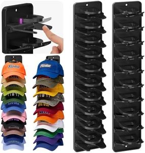 Flizubat Spring-Loaded Hat Organizer for Baseball Caps (2 Pack) – Holds 20 Caps, Quick Insert & Smooth Release with Secure Hold, Wall Mount for Closet or Door with Adhesive & Screws – Black