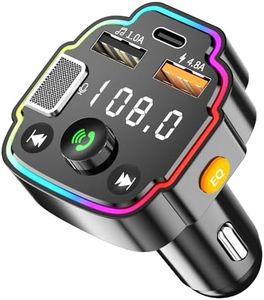VEESA Bluetooth 5.0 FM Transmitter for Car, Wireless Audio Adapter with QC3.0 Fast Charging, USB/TF Card Playback, Voltage Detection, 7-Color LED Light, SQ Sound Quality for 12V-24V Vehicles, Trucks