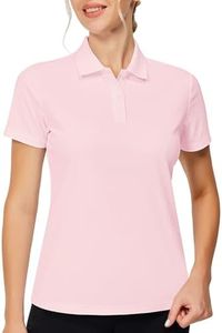 Women's Sun Protection Golf Polo Shirt UPF 50+ - Moisture-Wicking, Two-Button Design for Golfers & Active Lifestyles(Light Pink,L)