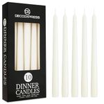 Deco Express Dinner Candles Pack of 6, 10, 15 or 50 Tapered Candles Non Drip Long Lasting 8 Hours, Unscented (White - 10 Pack)