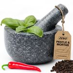 ZENO Pestle and Mortar 16CM | Large Solid Granite Stone Pestle and Mortar Set | Heavy Duty Mortar and Pestle for Crushing and Grinding Spices, Herbs, Seeds, Garlic | 6.3" Diameter