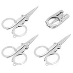 QUMENEY 4PCS Stainless Steel Folding Portable Craft Scissors, Mini Foldable Travel Pocket Cutter, Small Compact Paper String Scissors for Crafting, Camping, Emergency, Survival, Outdoors