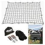 Orion Motor Tech 4 x 6 feet Stretches to 8 x12 feet Trailer Cargo Net Truck Bed with 16pcs Aluminium Hooks, 4 x4 inches Small Mesh, 1/5 inches Dia. Latex Bungee Cords