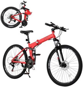 Ktaxon Folding Mountain Bike 21-Speed Adult Bikes 26 Inch Bike with High Carbon Steel Frame, Double-Kill Disc Brake System, Thickened Shock-Absorbing Front Fork (Red)