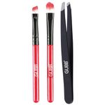 GUBB Soft Bristle Round Eye Shadow Brush and Synthetic Bristle Slant Eye Shadow Brush - Red, 2 Pieces, with Bonus Slant Tip Tweezer for Precision Makeup Application - Professional Quality Eye Makeup Brushes and Tweezer Set for Effortless Blending and Stunning Eye Looks