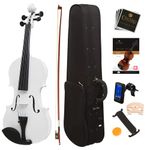 Mendini Full Size 4/4 MV-White Solid Wood Violin with Tuner, Lesson Book, Shoulder Rest, Extra Strings, Bow and Case