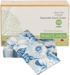 SimuLinen Blue Garden Floral Design - Linen Feel Disposable Paper Towels for Bathroom use, Cloth-Like Single-Use Absorbent and Soft- 12"x17" 100ct Made in Germany