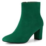 Allegra K Women's Dress Side Zip Chunky Heel Ankle Boots Emerald Green 6 UK/Label Size 8 US