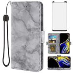 Asuwish Phone Case for Samsung Galaxy Note 9 with Tempered Glass Screen Protector and Marble Wallet Cover Card Holder Slot Stand Cell Accessories Galaxies Note9 Gaxaly Glaxay Not S9 Women Men Black
