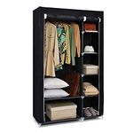 Double Canvas Wardrobe, Portable Wardrobe, Foldable Closet, Clothes Storage Organizer with Hanging Rail for Clothes, Bags, Toys, Shoes, Living Room, Bedroom 175 x 110 x 45CM Black