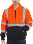 ProtectX High Visibility Safety Sweatshirt, Class 3 Hi Vis Hoodie with large Pocket, Hooded Full-Zip Reflective Sweatshirt for Work & Construction, Orange, 3X Large