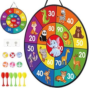 LAMEK Velcro Dartboard Children's Double-Sided Dart Game 66 cm Foldable Animal Velcro Ball Game with 6 Sticky Balls 6 Darts Throwing Game Board Indoor Outdoor Throwing Game for Boys and Girls from 3