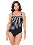 Reebok Women's Swimwear Sport Fashion Sharp Focus Scoop Neck Soft Cup One Piece Swimsuit, Black/White, 08