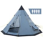 CampFeuer Tipi tent Spirit 4 person tent | Steel blue | Indian tent for camping | Family tent | Vents with mosquito nets | Pyramid tent | Teepee tent for outdoor | 3000 mm water resistance