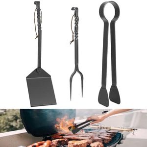 3pcs Spatula, Fork, Tongs, Grill Accessories BBQ Tongs Grill Utensils Set Heavy Duty Forged Craftsmanship Barbecue Tools