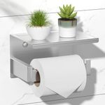 HITSLAM Brushed Nickel Toilet Roll Holder with Phone Shelf, Stick on Silver Toilet Paper Holder for Bathroom, SUS 304 Stainless Steel, Two Installation of Self-Adhesive and Wall Mounted
