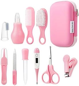 PandaEar Baby Healthcare and Grooming Kit, Baby Safety Set Baby Comb, Brush, Finger Toothbrush, Nail Clippers, Scissors, Nasal Aspirator, Baby Essentials Nursery Care Kit (Pink)