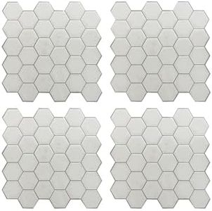 RoomMates StickTiles TIL3458FLT Pearl Hexagon Peel and Stick Backsplash Tiles - 4 Per Pack, 10.5x10.5