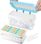 Ice Cube Tray, Square Ice Cube Maker with Lid and Bin, Double Layers and Spill-Proof Large Ice Cube Moulds with Scoop, Easy Release & BPA Free 64 Ice Trays for Freezer, Whiskey, Cocktails (Baby Blue)