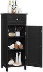 Bathroom Storage Cabinet, Single Door Floor Cabinet with Drawer and 3-Level Adjustable Shelves, Modern Side Storage Organizer with Anti-Tipping Device for Living Room, Bedroom, Bathroom, Black