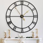 100CM Large Modern Metal Wall Clocks Rustic Oversize Round Nearly Silent Non Ticking Battery Operated Modern Style Black Roman Numeral Wall Clock for Kitchen,Living Room,Bedroom Wall Home Decor