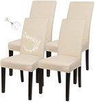 SearchI 100% Waterproof Dining Room Chair Covers Set of 4, Stretch Jacquard Parsons Chair Slipcover Washable Removable Kitchen Chair Covers Protector for Home (Beige)