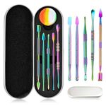 HASTHIP® 6 Pcs Wax Carving Tool Set with Silicone Container and Portable Metal Case, Double-Ended Carving Tool Rainbow Stainless Steel Wax Sculpting Tools for Wood, Wax, Clay, Pottery