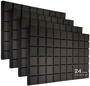 JBER 24 Pack 2" X 12" X 12" Acoustic Foam Panels,Soundproofing Wall Studio Foam Panels Wedges,Sound Insulation Absorbing Acoustic Treatment,9 Blocks Beveled Square Fireproof Design - Black