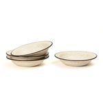 Beyond Homes Ceramic Quarter Pasta Plates Set of 4 Handcrafted Stoneware Off-White with Black Rim & Grains Serving Pasta Platter for Snacks & Dessert Microwave and Dishwasher Safe (White Black Rim)