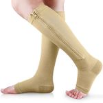 Ailaka Zipper 15-20 mmHg Compression Socks for Women Men, Knee High Open Toe Support Graduated Medical Varicose Veins Hosiery for Edema, Swollen, Pregnancy, Recovery (1 Pair)