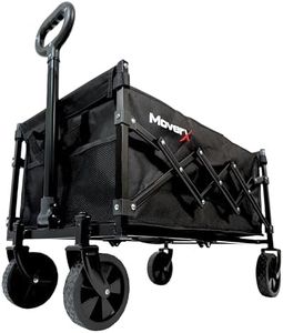 MoverX 70L Festival Trolley on Wheels, Folding Wagon, Portable Camping Cart, Collapsible Foldable Trolly for Beach Outdoor Garden Picnic Shopping Fishing, Adjustable Handle, Black