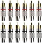 SING F LTD 12PCS RCA Male Plug Screws Audio Video Gold-Plated in-Line Jack Terminal Connector Adapter Solderless RCA Plug Black & Red