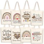 SAIWEILAI ONLINE 8 Pieces Teacher Canvas Totes Bag Teacher Appreciation Gifts Rainbow Bag Teacher Tote Reusable, White, 15 x 3.5 x 16 in, Leopard Print