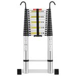STANEW Aluminium Telescopic Ladder 6.2 M/20.34 FT,Ladders Extendable with Stabilizer Bar & Detachable Hooks, Multi-Purpose Telescoping Ladder with Thickened Non-Slip Feet, Max Load 150 KG