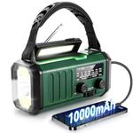 NOAA Emergency Weather Radio,Best Portable 10000mAh Battery/Hand Crank/Solar Powered AM/FM Wind Up Radios,Type-C Phone Charger,Flashlight,Reading Lamp,Compass,SOS Survival Alert,Power Outages Outdoor