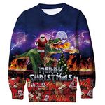 ALISISTER Ugly Christmas Jumper Kids 3D Novelty Xmas Dinosaur Santa Printed Pullover Sweater Sweatshirt Tops for 8-9 Years L