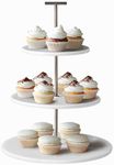 Navaris 3 Tier Cake Stand, Round, White - Natural Marble Tiered Tray Cupcake Stand - Afternoon Tea Stands Perfect for Cupcakes, Cakes, Desserts, Fruit & More