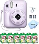 Fujifilm Mini 12 Instant Camera Starter Bundle: Includes Mini Film Value Pack (60 Sheets) + 4 Pack AA Batteries + Lens Cleaning Cloth (Lilac Purple)