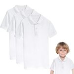 NOROZE Boys Polo T-Shirts - Pack of 3, 100% Cotton, Short Sleeve Shirts, School Uniform & Sports Wear, White, Size 11-12 Years